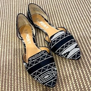 REPORT Jezzica Black and White Aztec Print D'Orsay Pointed Flats, 8.5 EUC
